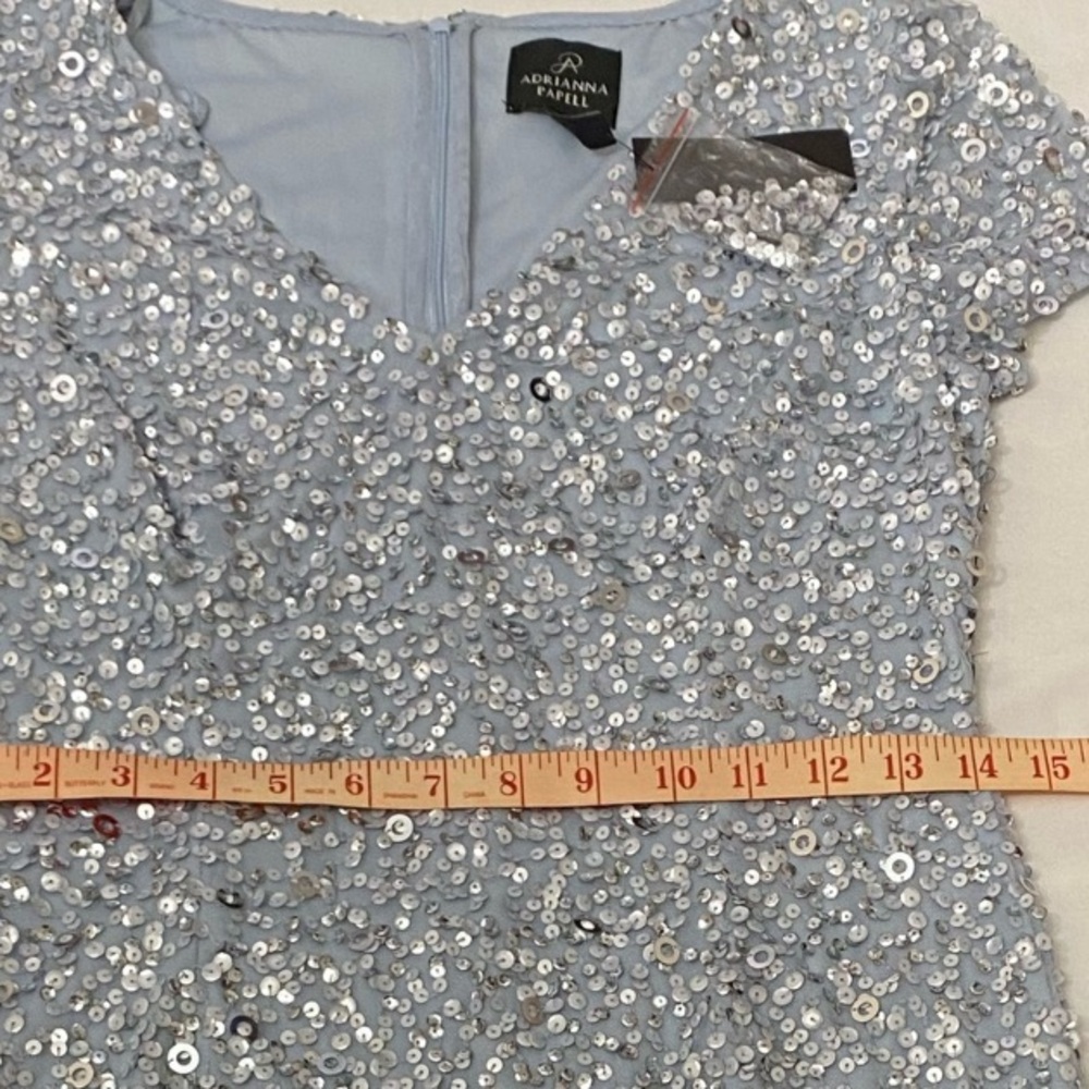 NWT Adrianna Papell Silver/ gray V-Neck Mini Dress Size 4. - Picture 6 of 12